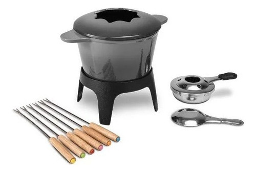Conjunto Fondue 10 Peças Frutas Carne Jantar Haus 1,4 Litros Cor Cinza