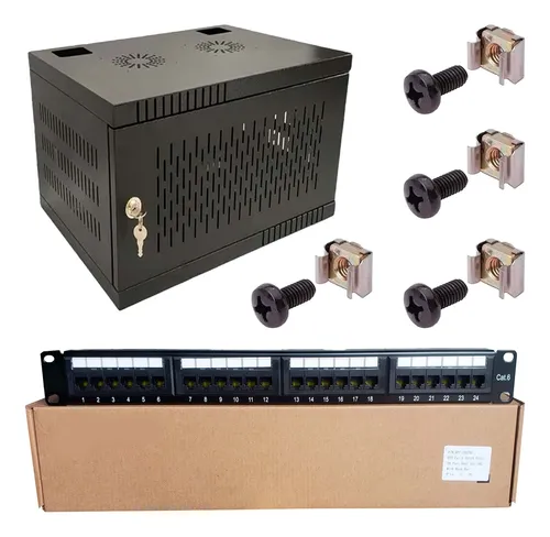 Rack Gabinete 5ru Fondo 40 Pared + Patch Panel 24 Cat 6