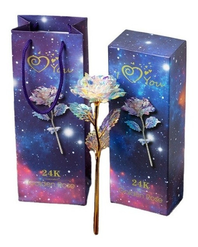 Rosa Dorada Tornasol Con Luz Led Regalo Día De La Madre Amor