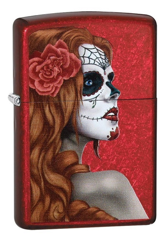 Encendedor Zippo Rojo Brillante Day Of The Dead Girl 