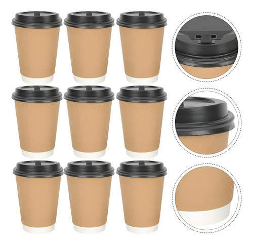 Set 100 Vasos Desechables Kraft Vaso Doble Pared C/tapa 8oz