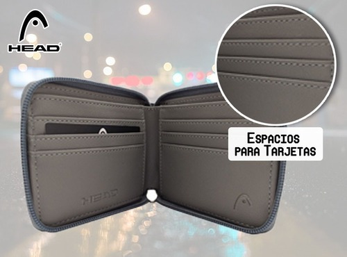 Imagen 6 de 7 de Billetera Head Colores Hombre Caja Regalo C/ Cierre Cuero P
