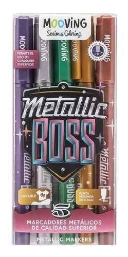 Marcadores Mooving Metallic Boss X 5 Colores