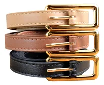 Comprar Kit 3 Cintos Feminino Fino Com Fivela Retangular Dourada