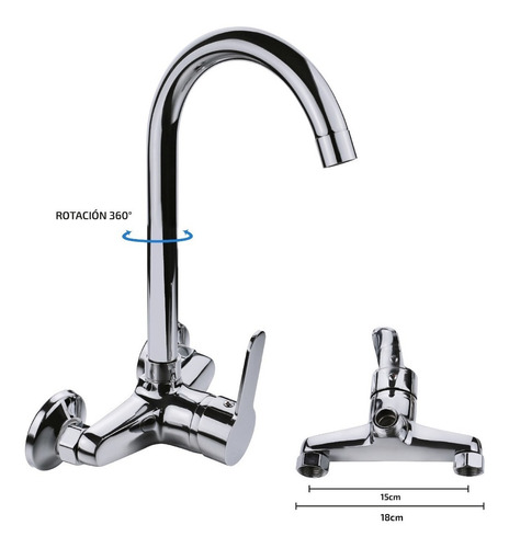 Griferia De Cocina Vanitory Canilla Monocomando Pared Baño