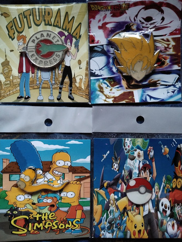 Set De 3 Pins, Simpsons, Dragon Ball Z, Pokemon. Plateado