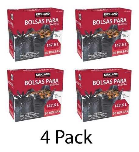 4 Pack  Bolsas Para Basura Kirkland 147 L  90 Pz (4 Cajas)