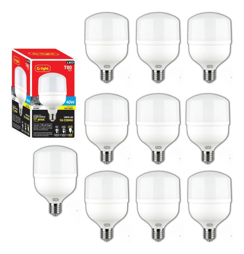 Kit 10 Lâmpada Led Luz Branca 40w Bivolt Alta Potência 6500k