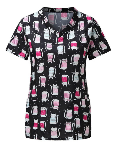 Sisit Scrub Tops Dama Pattern Panda Animal Print Loose