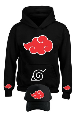 Buzo Naruto Nube Akatsuki Capota, Hoddie Obsequio Gorra  