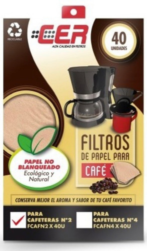 Filtro De Café Cer N°2 (40und Papel Ecológico No Blanqueado)