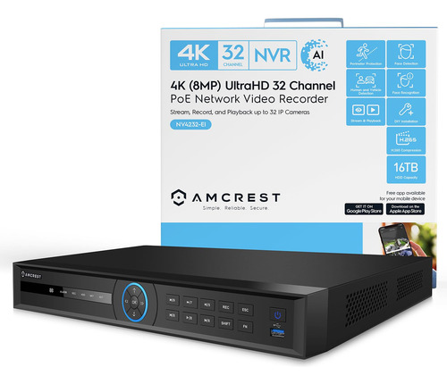 Nvr Amcrest Nv4232e-16p-ei 32 Canales 4k Con Reconocimiento