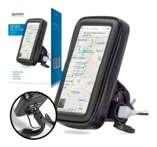 Suporte Celular Moto Carregador Usb C/case Prova D'agua 360°