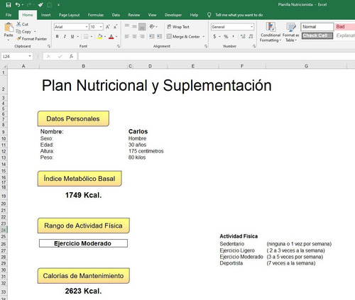 Planilla De Excel / Sheets Para Dieta / Nutricionistas