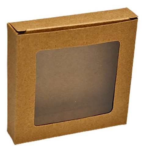 Caja Kraft Con Ventana 10 X 10 X 2 Cm Pack Por 10 Unidades