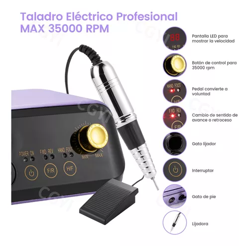 Comercializadora Gamartell - Esmeril Drill Torno de uñas Profesional  PULIDOR PROFESIONAL DE UÑAS ( 35000 Revoluciones Por Minuto) Excelente  pulidor eléctrico para manicure y pedicure, ideal para moldeado, pulido y  decoracion de