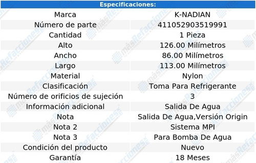Toma Anticongelante Nylon 3 Pernos 207 L4 1.4l 09 Al 11