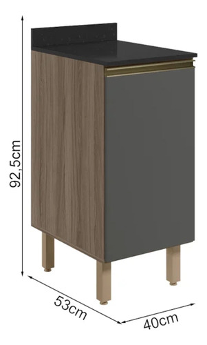 Balcao Com Tampo 1p 40 Cm Mdf Kali 12218 Carvalho Toq Chumbo