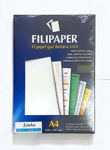 Papel Linho 180g A4 Filiperson Pct C/50 Folhas Cor Cinza