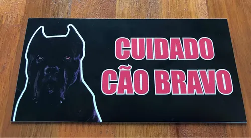 Placa Advertência Cuidado Cão Bravo Personalizado