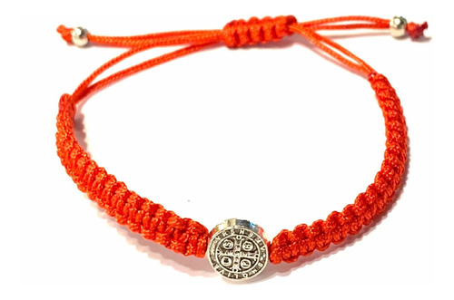 Pulsera Roja Con Medalla San Benito