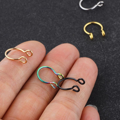 Falso Septum + Falso Sin Fin Piercing Aro Argollitas Pack X2 Color Plateado