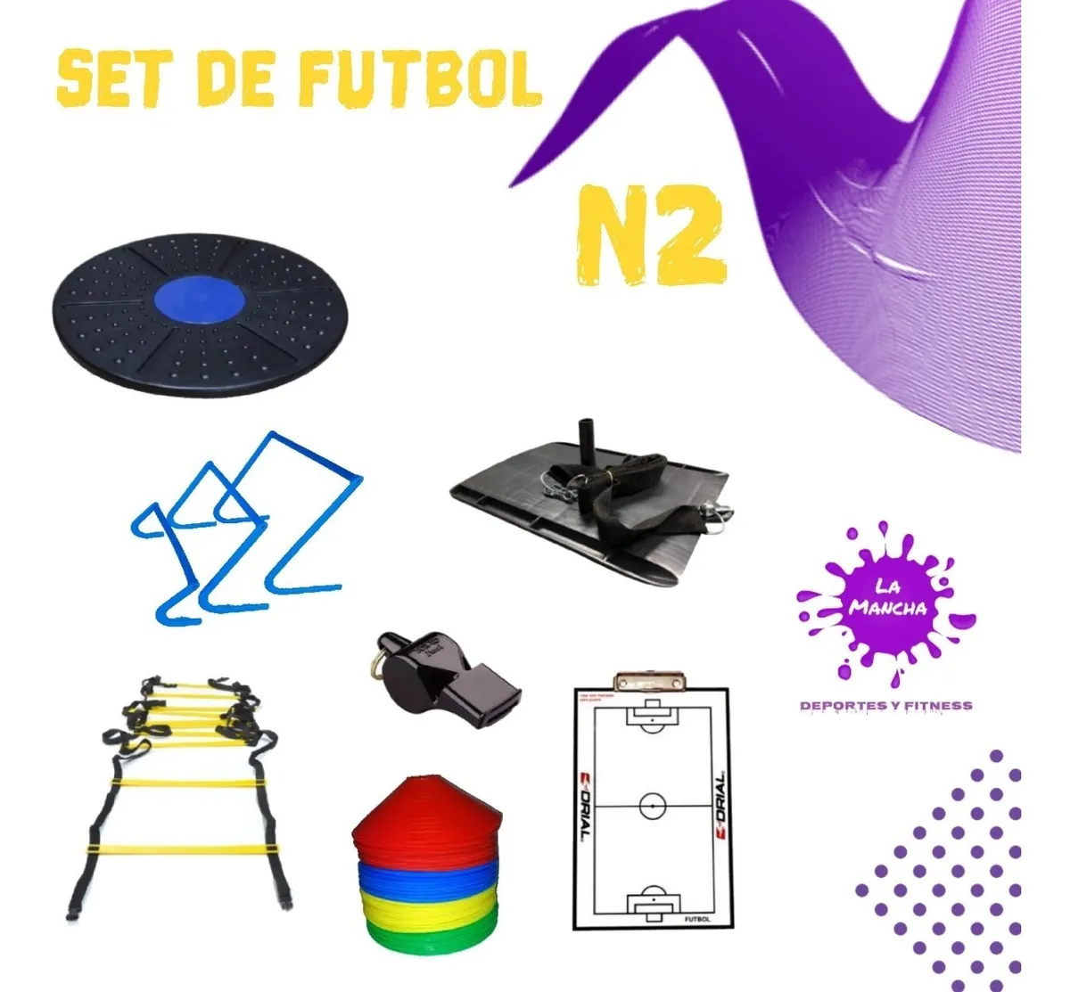 Set Kit De Entrenamiento Futbol N°2 Escalera + Vallas + Trineo + Tabla Freeman + Conos + Pizzarra + Silbato