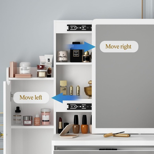 Tocador Multifuncional Con Espejo Led Cómoda Y 4 Cajones Blanco-gris
