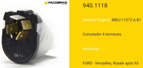 Comutador D Partida Gol Voyage Saveiro Parati 87/90 Quadrado