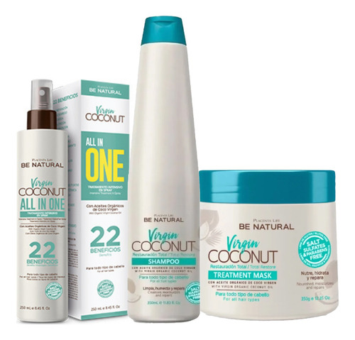 Set Be Natural Virgin Coconut Shampoo, Mascara, 22 Beneficio