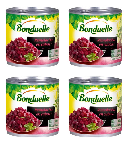 Remolacha En Cubos Bonduelle 300 Gr. X 4 Unidades Francia