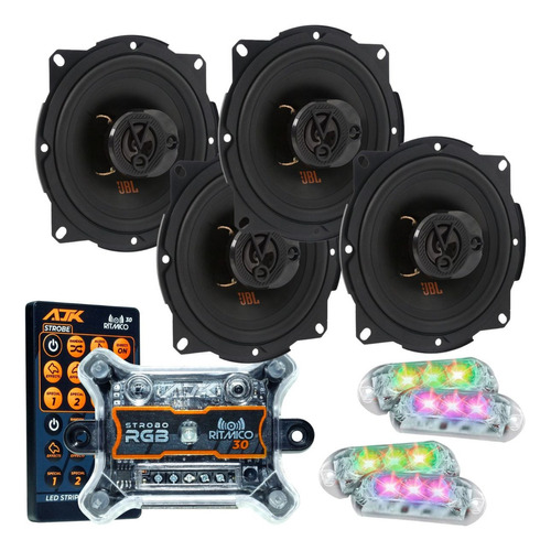 4 Falantes 5trfx55 110w + Kit 4 Strobo Ajk 6w + Ritimico 3.0 Cor Preto