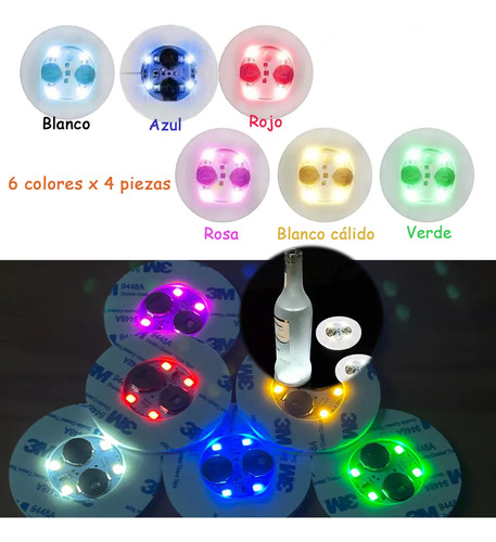 24 Pegatinas Luce Taza Tapete Led Luz Para Botella Posavasos