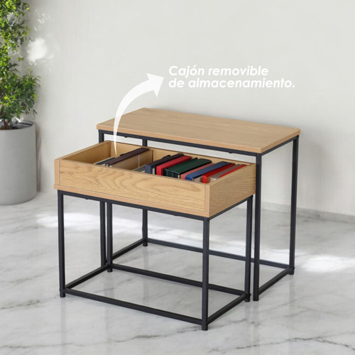 Mesa Auxiliar Con Cajón Removible Para Sala Color Café