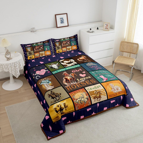 Juego De Cama De Caballo Para Niñas, Juego De Edredón De Cab