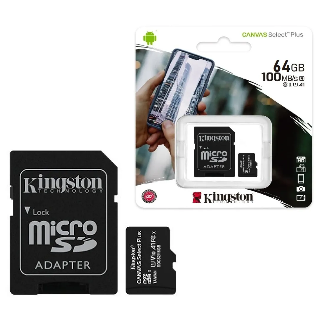 Tarjeta de memoria Kingston SDCS2 Canvas Select Plus con adaptador SD 64GB