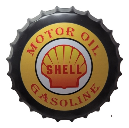 Letrero Forma Tapa Metálico Gasolina Shell Adorno Pared 35cm