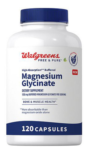 Walgreens Glicinato De Magnesio 1330 Mg Con 120 Cápsulas Sabor Sin Sabor