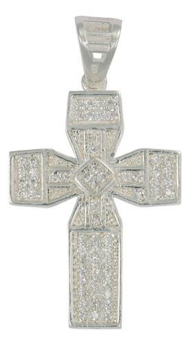 Dije Turco De Plata 925 De Cruz Cuadrada Con Zirconia Color Plateado