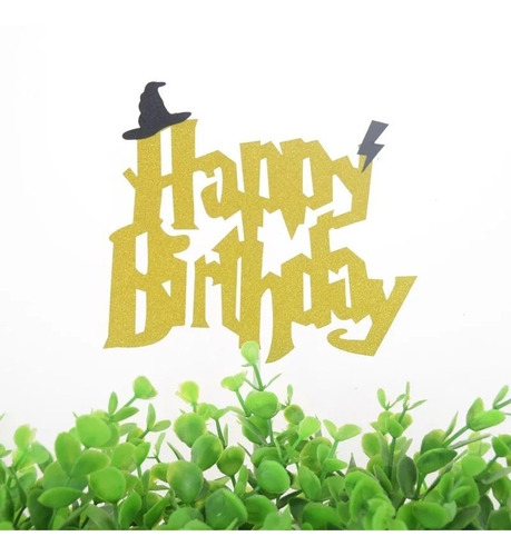 Topper Torta Letrero Harry Potter Happy Birthday En Dorado 