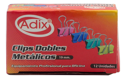 Doble Clip Metálico Adix Colores 19 Mm Pack 2 Caja