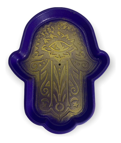 Incensário Prato Mão Hamsa Roxo 15 Cm Em Resina 47-205