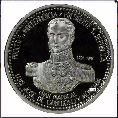 Moneda De Plata Gran Mariscal Luis José De Orbegoso Ymoncada