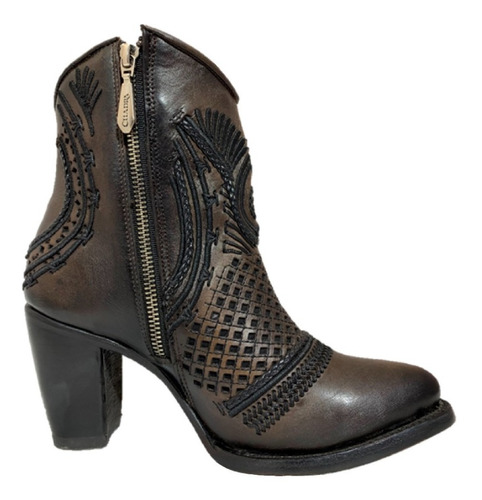 Botin Vaquero Casual Oval Dama Cuadra Piel Maple Sombreado