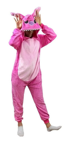 Pijama Macacão Pelúcia Angel Stitch Kigurumi Original Disney
