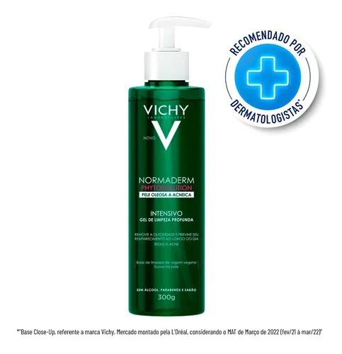 Gel De Limpeza Facial Intensivo, Para Pele Oleosa E Acneica, Com Ingredientes De Origem Natural, Remove Oleosidade, Reduz Acne E Previne Reaparecimento, Normaderm Phytosolution Vichy 300g