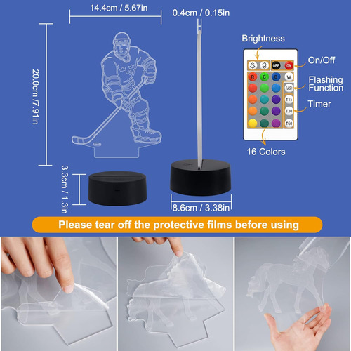 Lámpara Nocturna 3d Hockey Gifts, Diseño 3d Illusion Para De