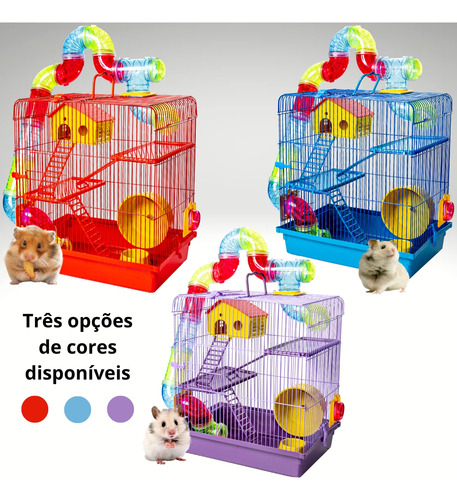 Gaiola Hamster Com Casa Grande Completa 3 Andares Tubo