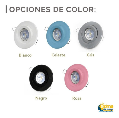 Spot Led Embutir Circular Plastico Colores Rosa Celeste