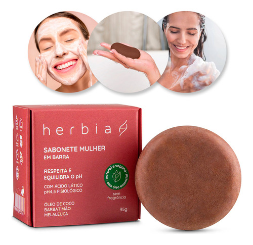 Sabonete Intimo Organico Feminino Herbia Em Barra 35g